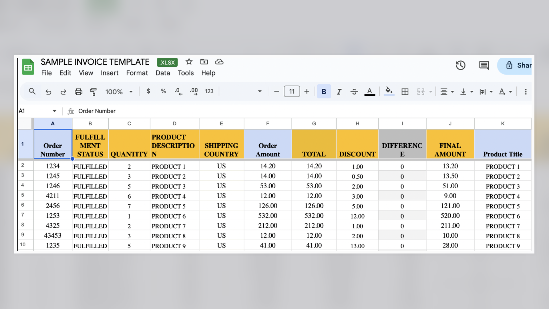 Invoice checking automation spreadsheet screenshot